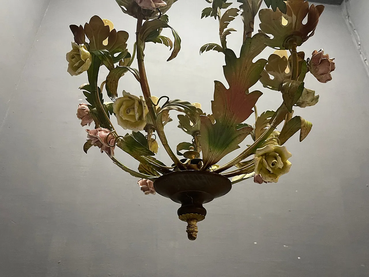 Floral ceramic chandelier, Italy, 1960s 11