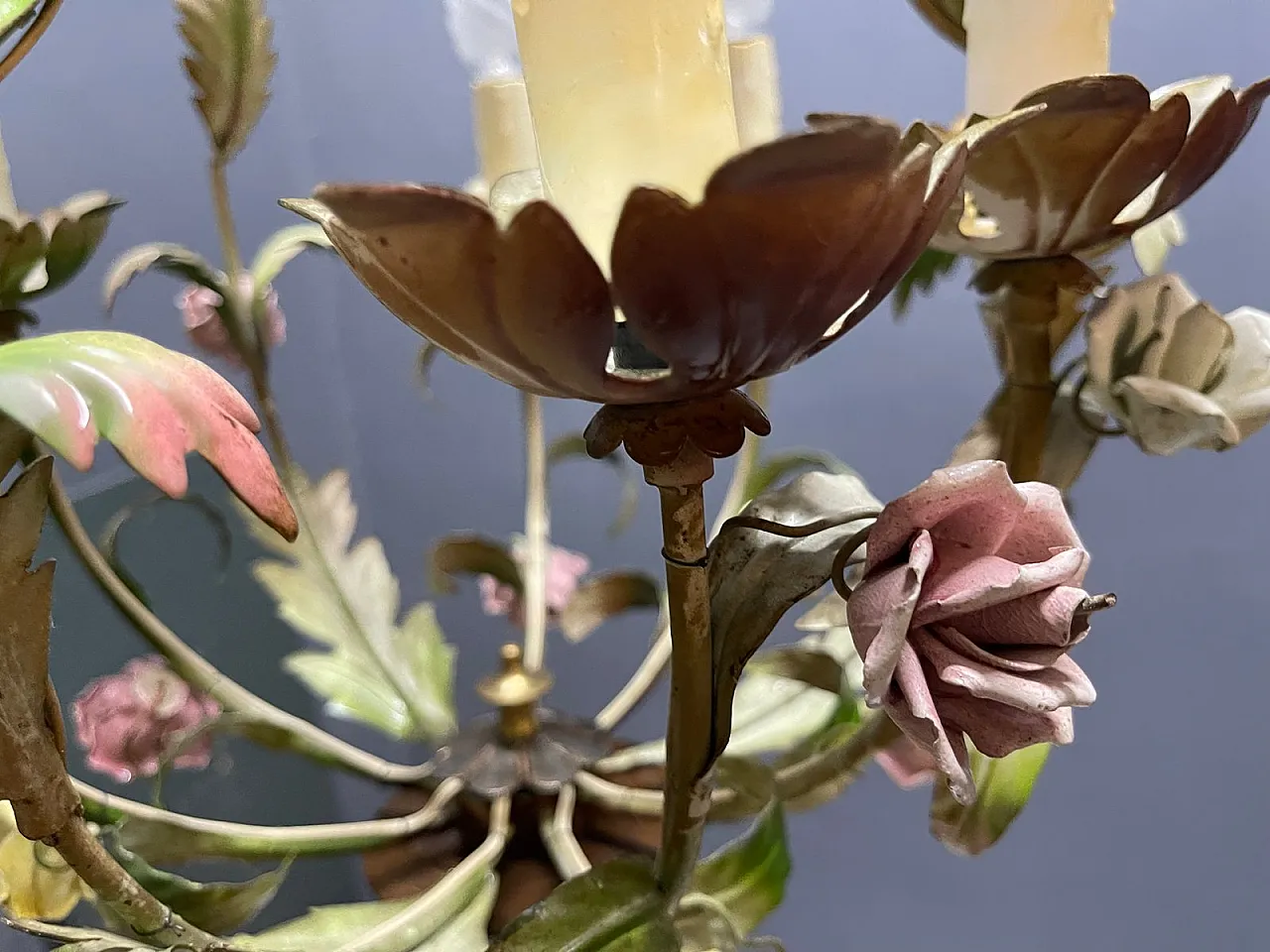 Floral ceramic chandelier, Italy, 1960s 16