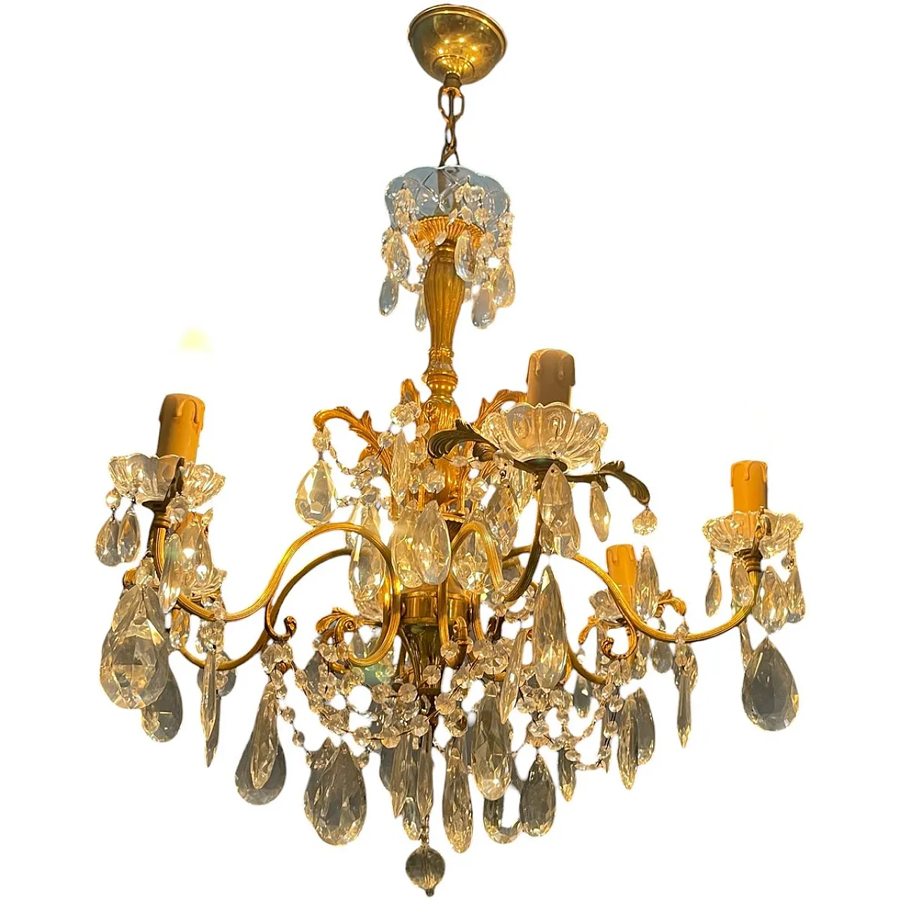 Brass and crystal chandelier, Italy, 1950s 1