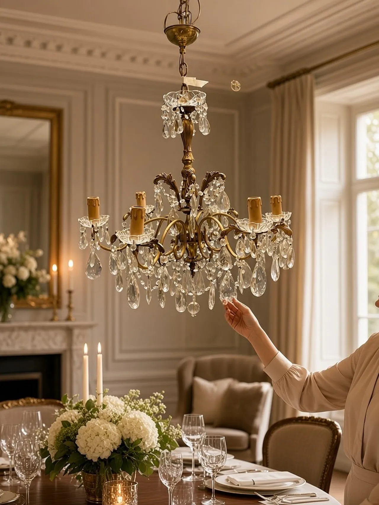 Brass and crystal chandelier, Italy, 1950s 2