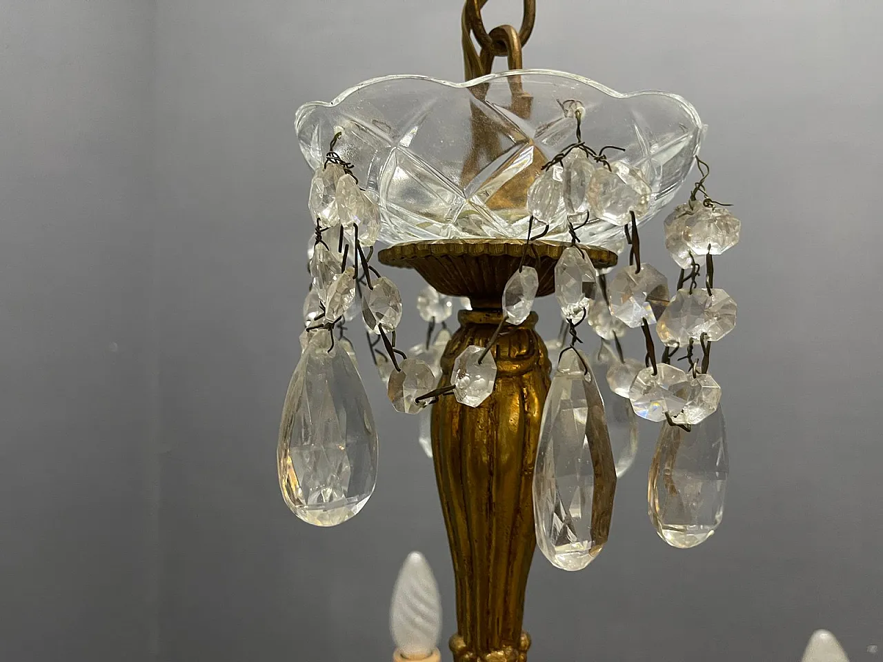 Brass and crystal chandelier, Italy, 1950s 4