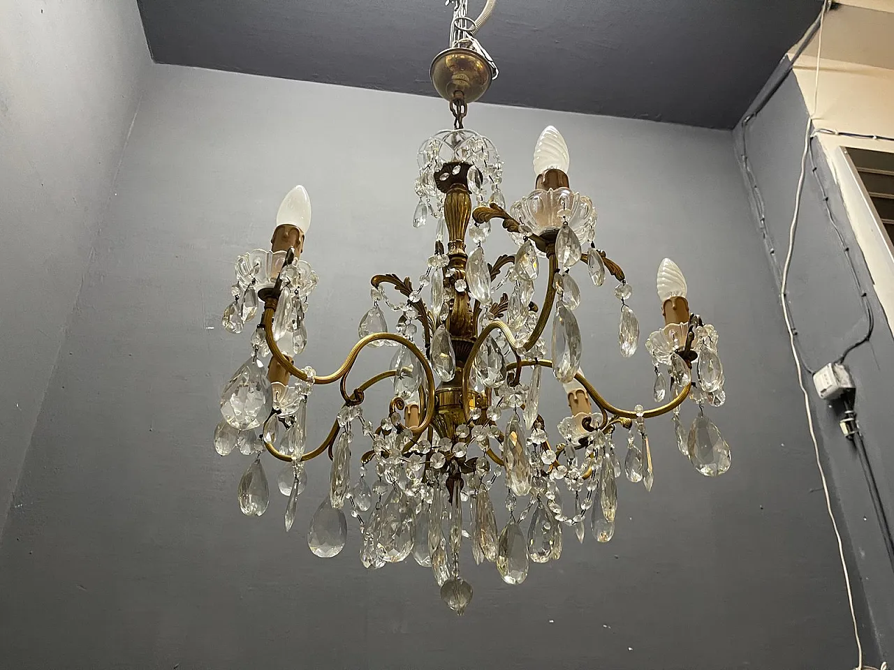 Brass and crystal chandelier, Italy, 1950s 6