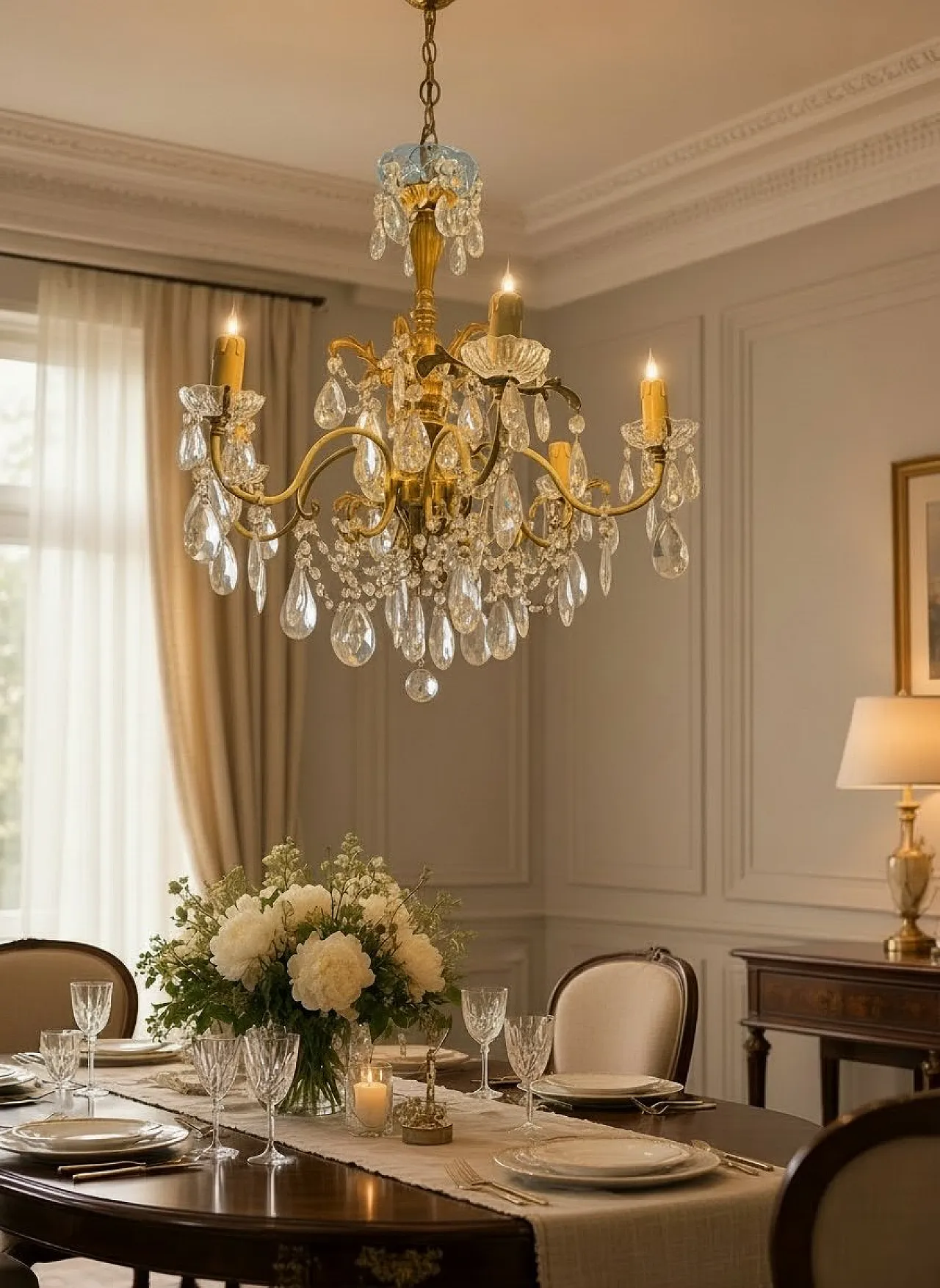 Brass and crystal chandelier, Italy, 1950s 7