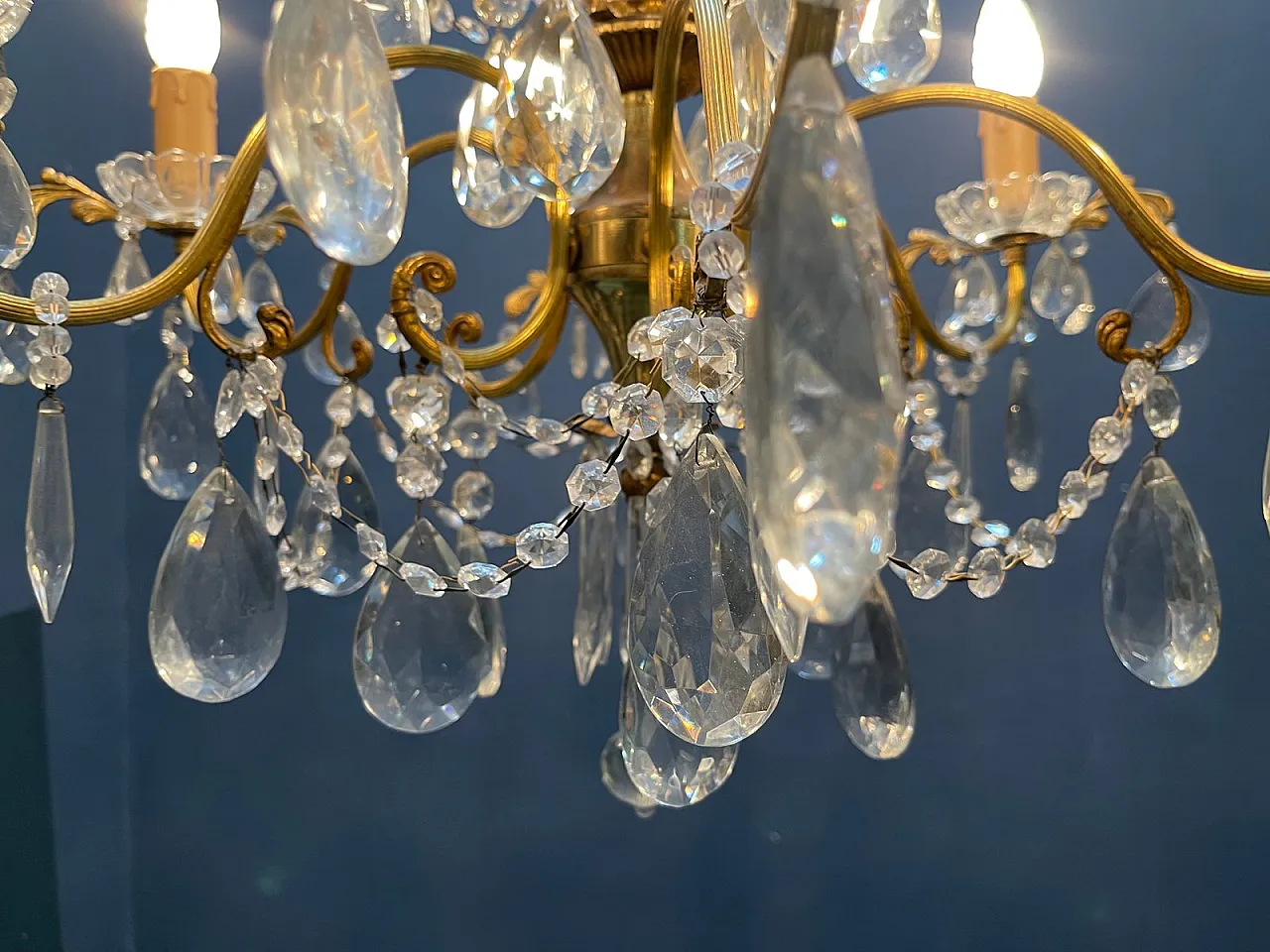 Brass and crystal chandelier, Italy, 1950s 8