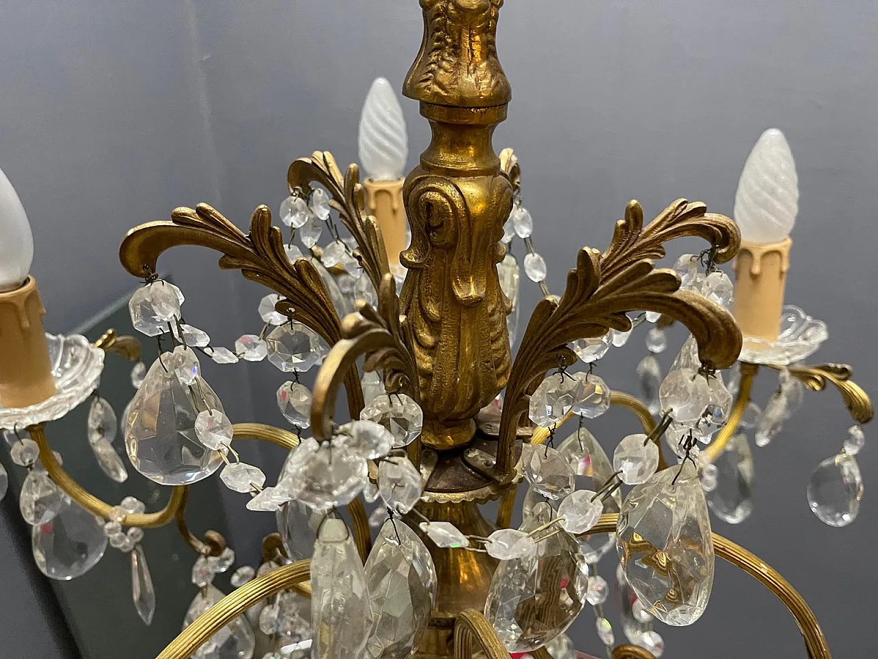 Brass and crystal chandelier, Italy, 1950s 11