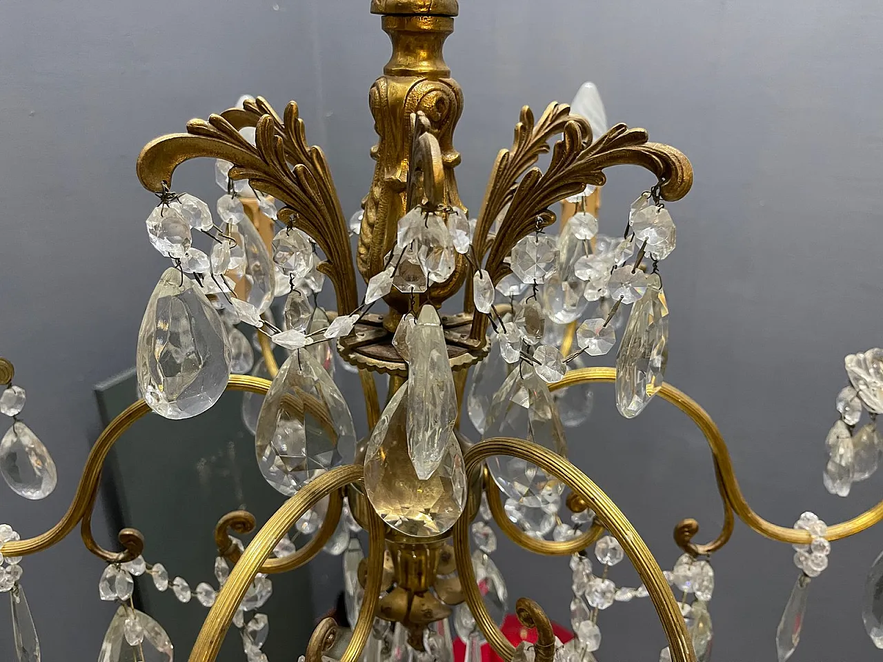 Brass and crystal chandelier, Italy, 1950s 12