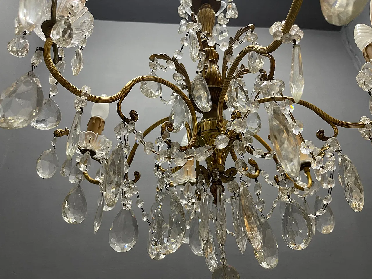 Brass and crystal chandelier, Italy, 1950s 14