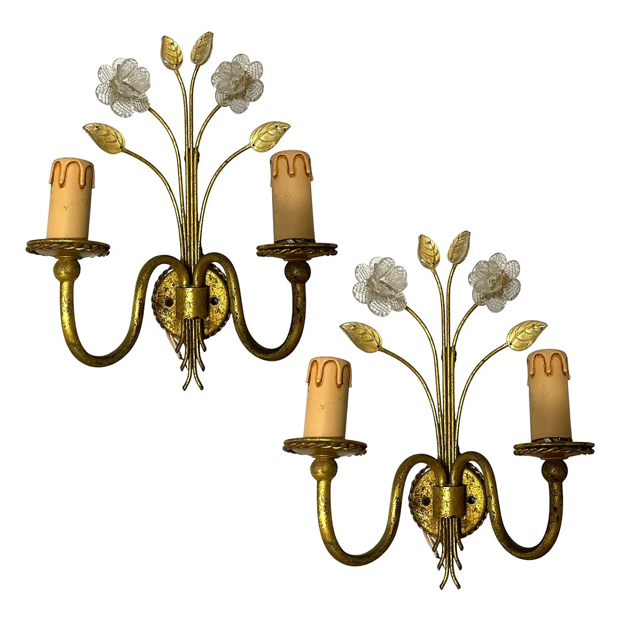 Gold Murano glass wall lights, Italy, 1960s, set of 2 1