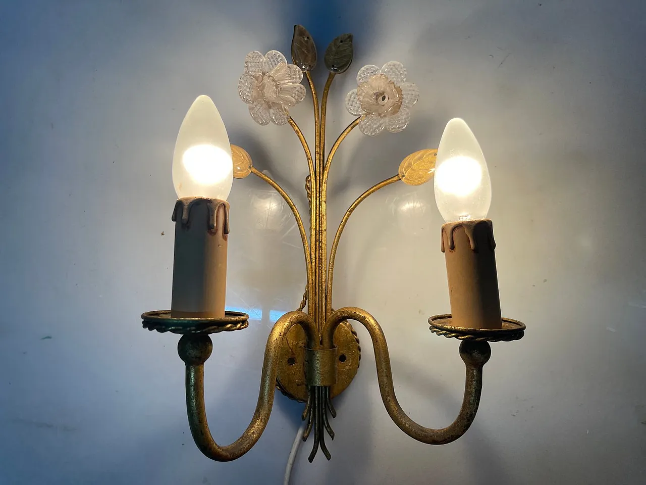 Gold Murano glass wall lights, Italy, 1960s, set of 2 3