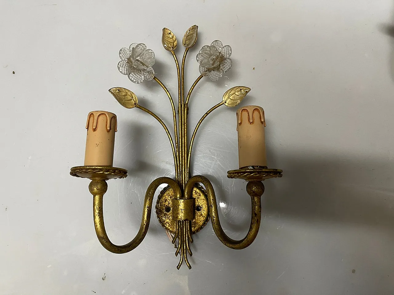 Gold Murano glass wall lights, Italy, 1960s, set of 2 5