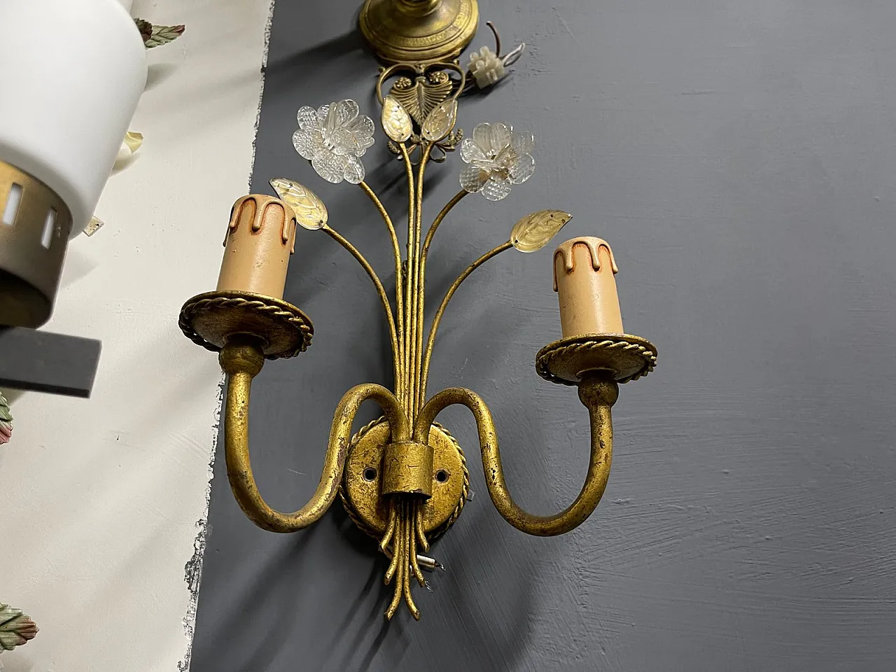 Gold Murano glass wall lights, Italy, 1960s, set of 2 8