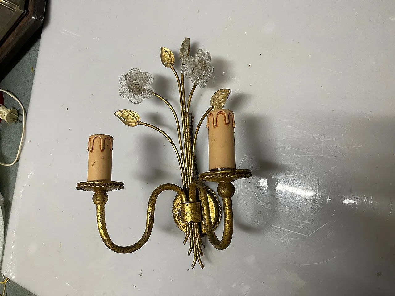 Gold Murano glass wall lights, Italy, 1960s, set of 2 10