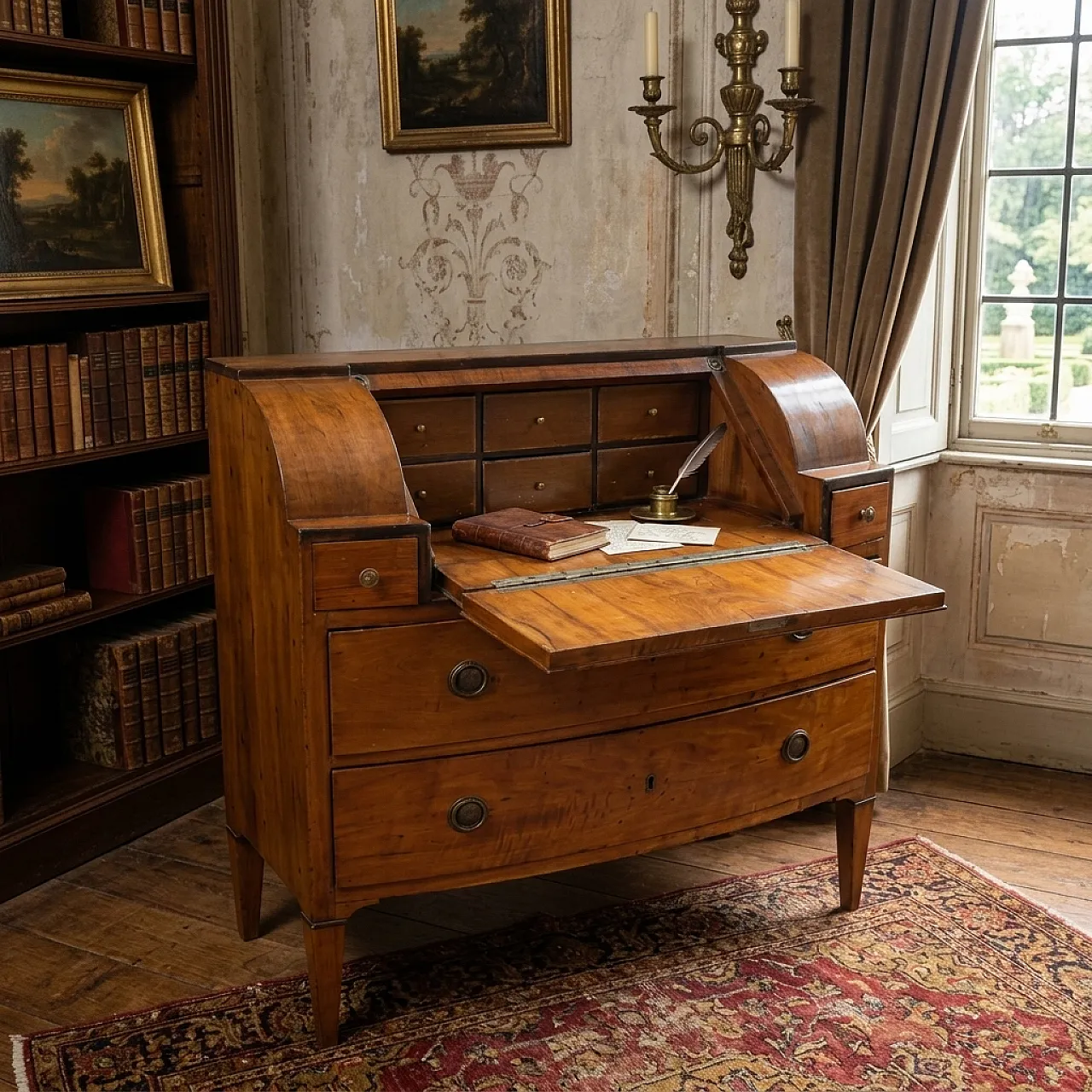 Walnut drop-leaf cabinet with ebonized details, early 19th century 2