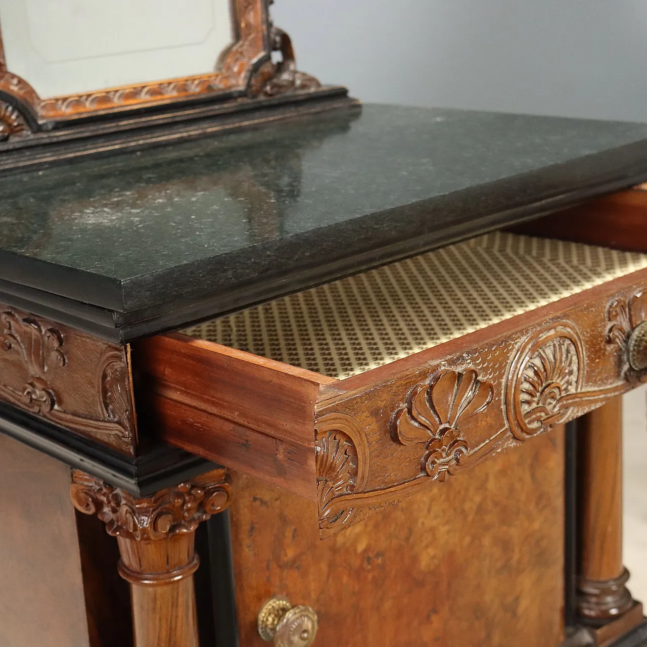 Pair of walnut and walnut burl bedside tables, mid-20th century 9