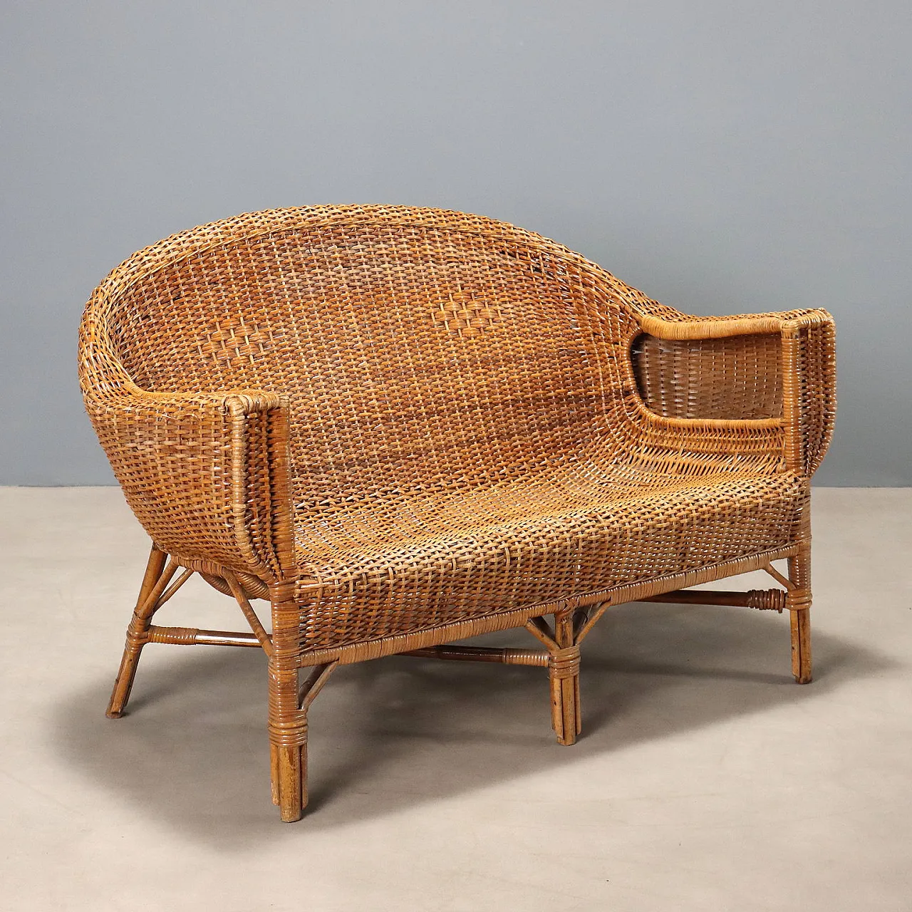 Wicker and bamboo sofa, mid-20th century 1