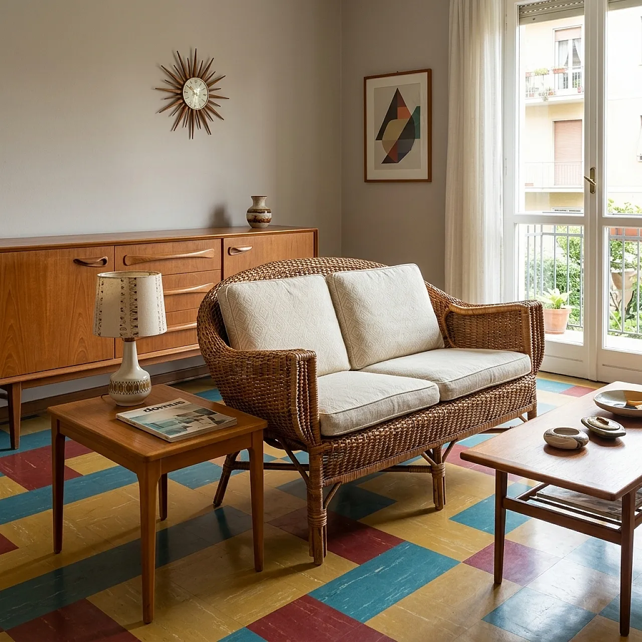 Wicker and bamboo sofa, mid-20th century 2