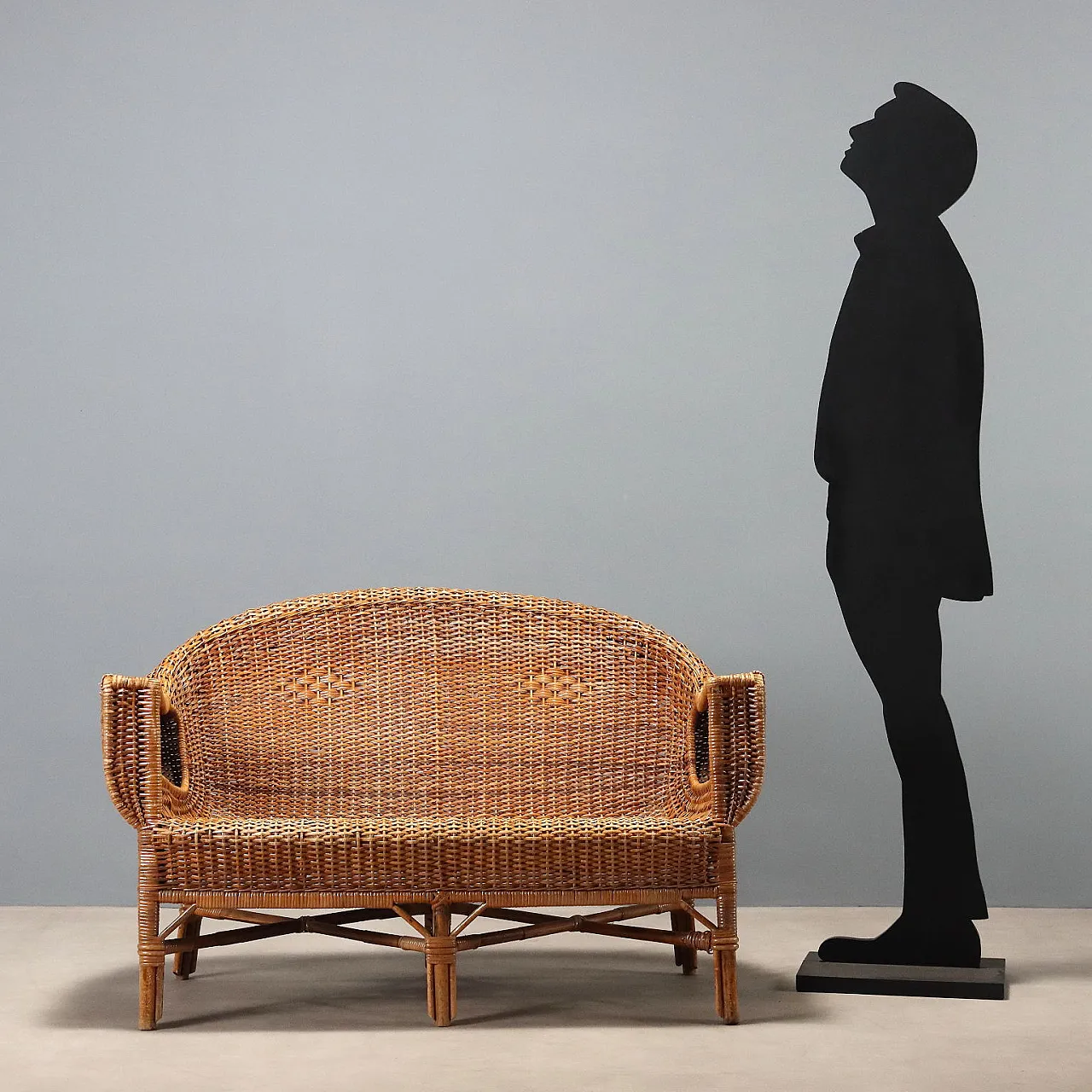 Wicker and bamboo sofa, mid-20th century 3