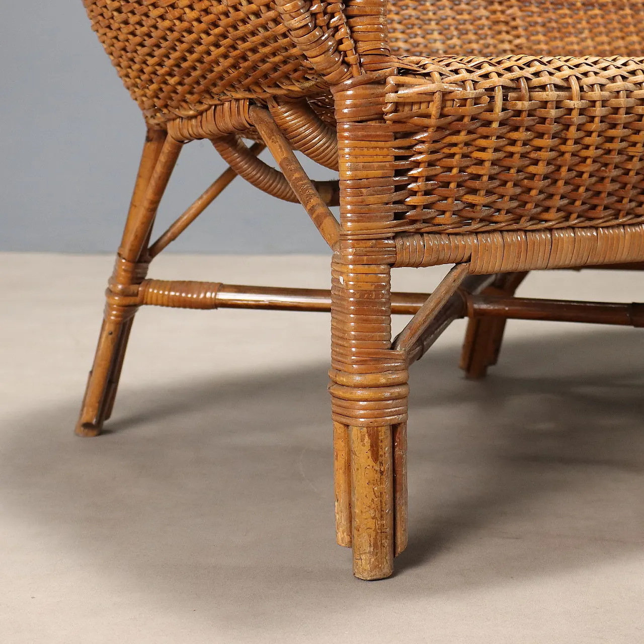 Wicker and bamboo sofa, mid-20th century 7