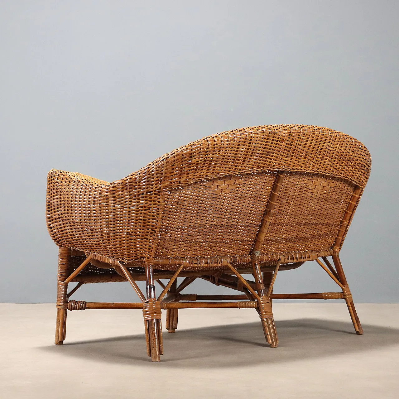 Wicker and bamboo sofa, mid-20th century 9