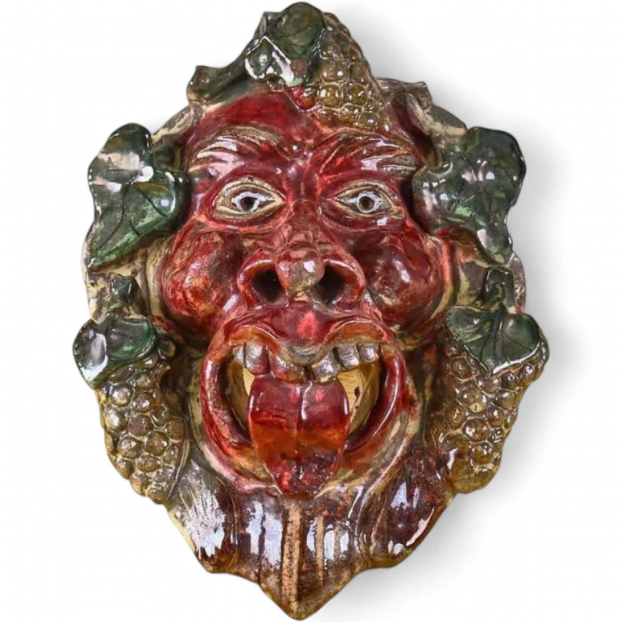 Bacchus Mask in Ceramic attr. to Seminara Paolo Condurso, 20th century 7