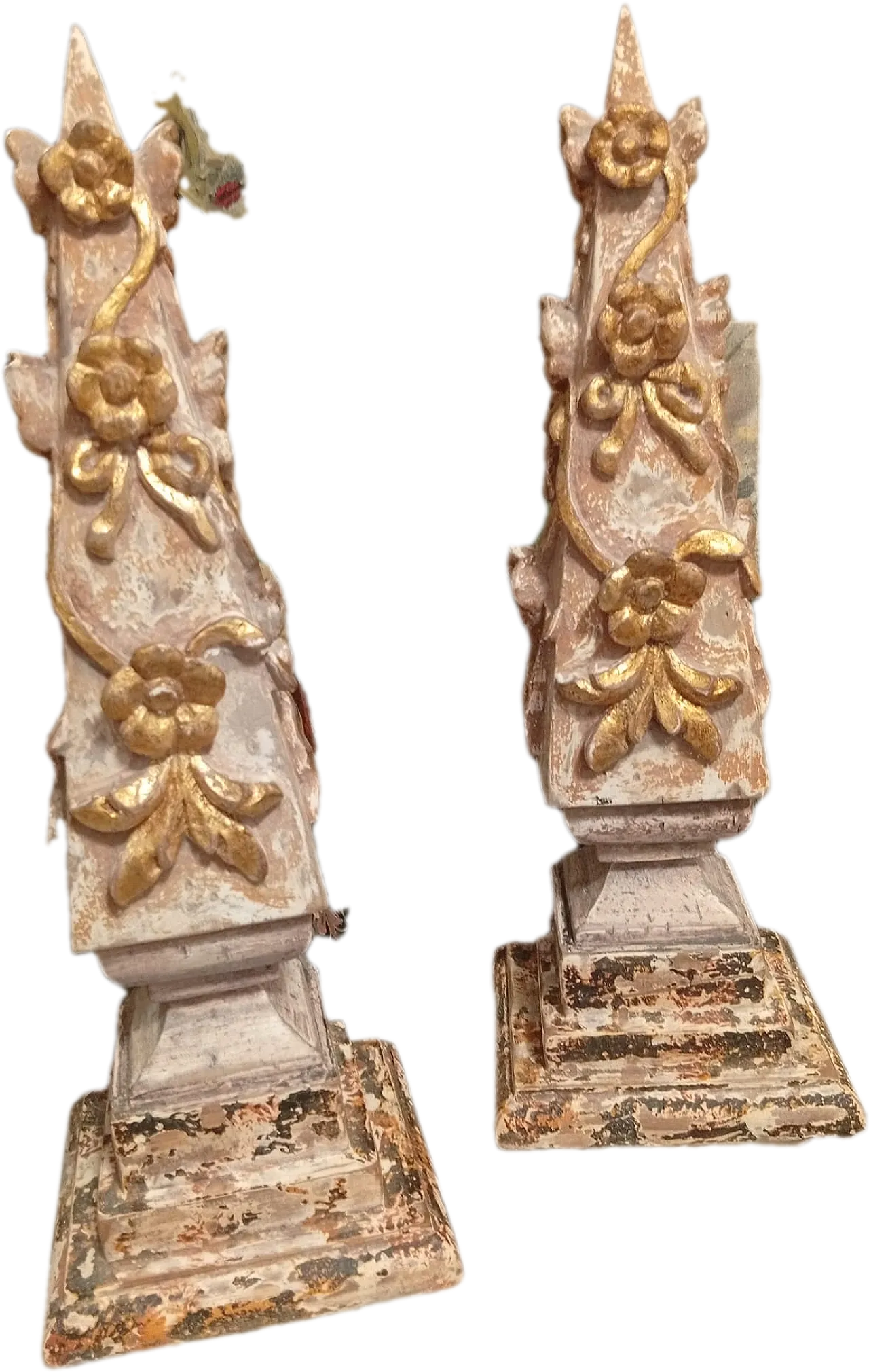 Pair of carved and gilded wood obelisks, 1980s 1