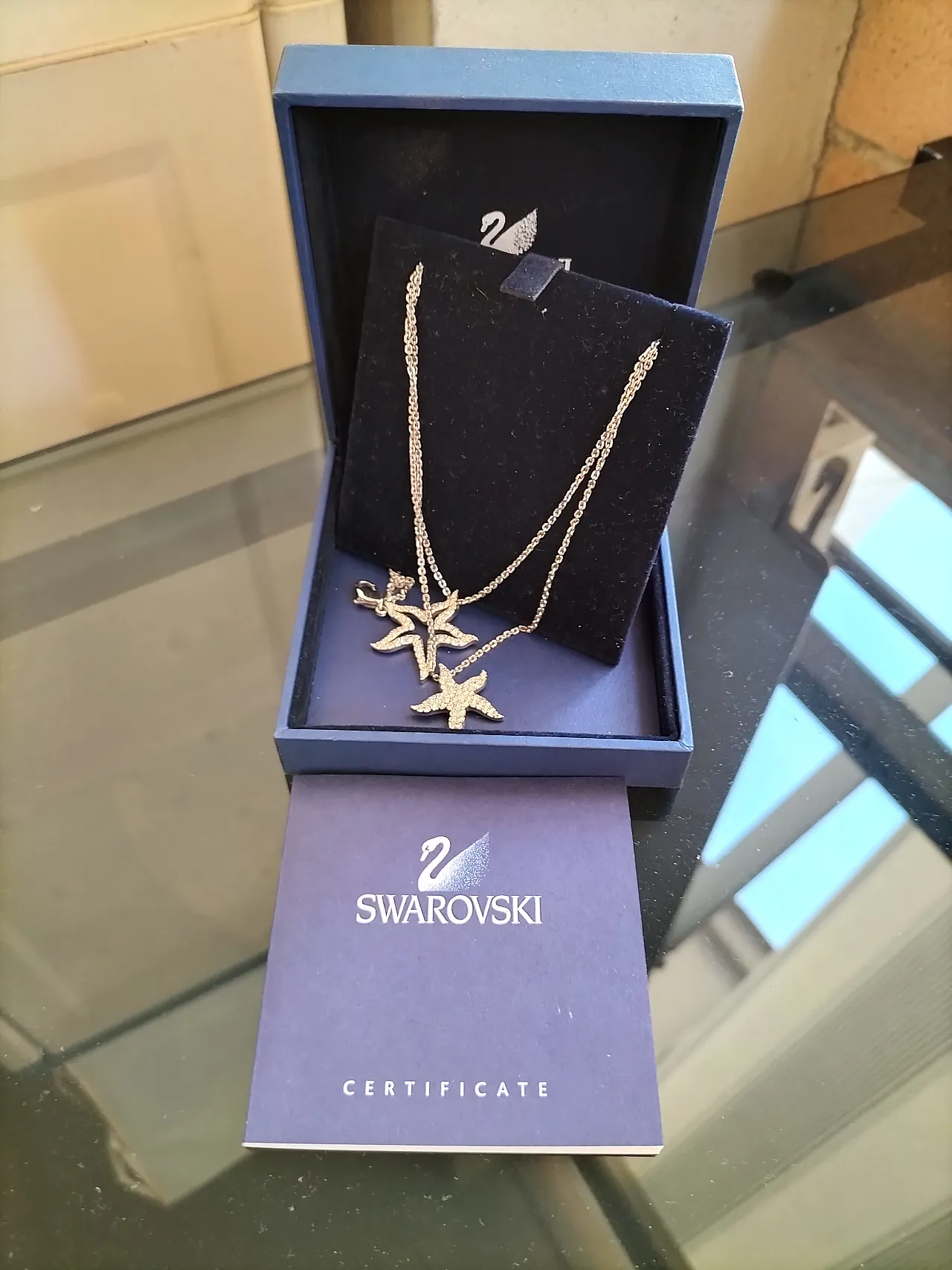 Metal and crystal necklace with starfish pendants by Swarovski, 2000s 2