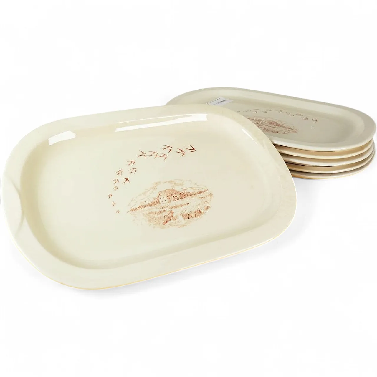 6 Piatti Mulino Bianco ovali in ceramica bianca, anni '80 10