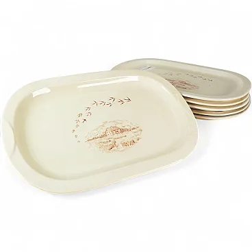 6 White Mulino Bianco Ceramic Oval Plates, 1980s