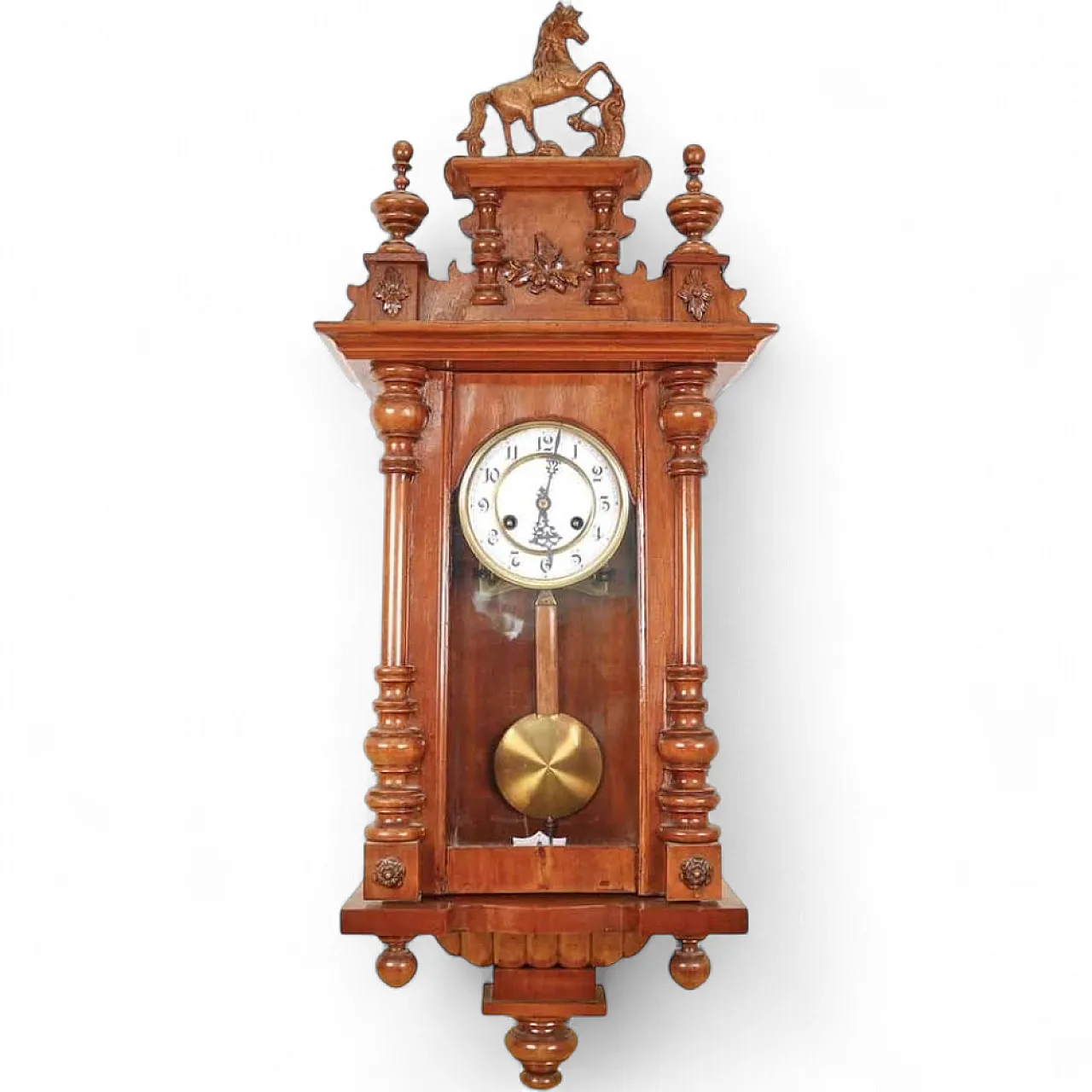 Wall Pendulum Clock in wood eith horse, 20th centrury 15