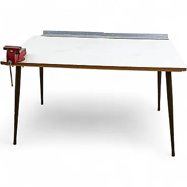 Vintage Worktable with Red Vice and Formica Top, 1950s