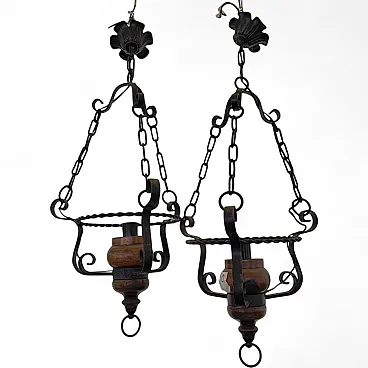 2 Wooden and Metal Chandeliers, early 20th century