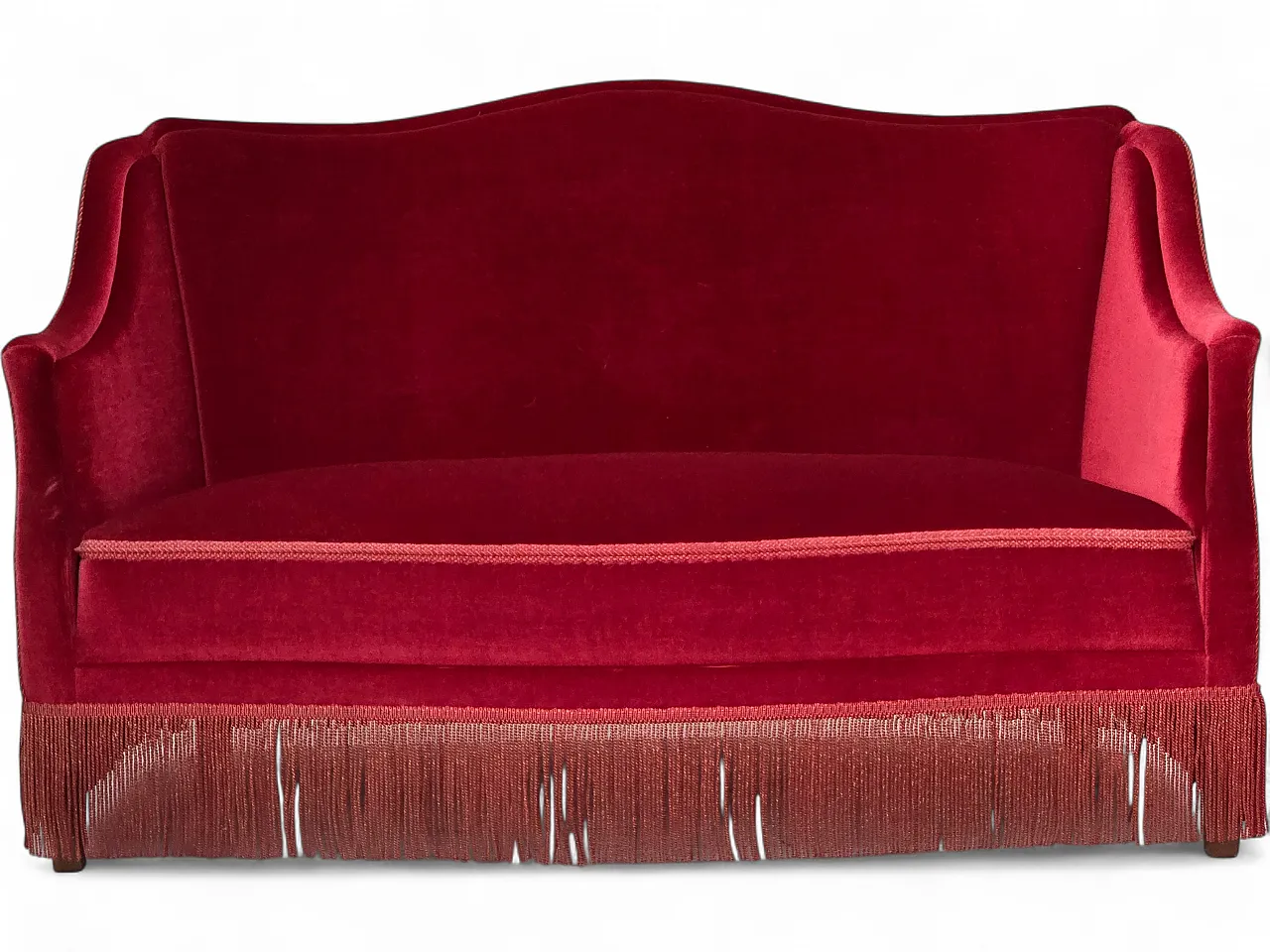 1970s, Danish 2-seater sofa, red furniture velour, ash wood legs. 19