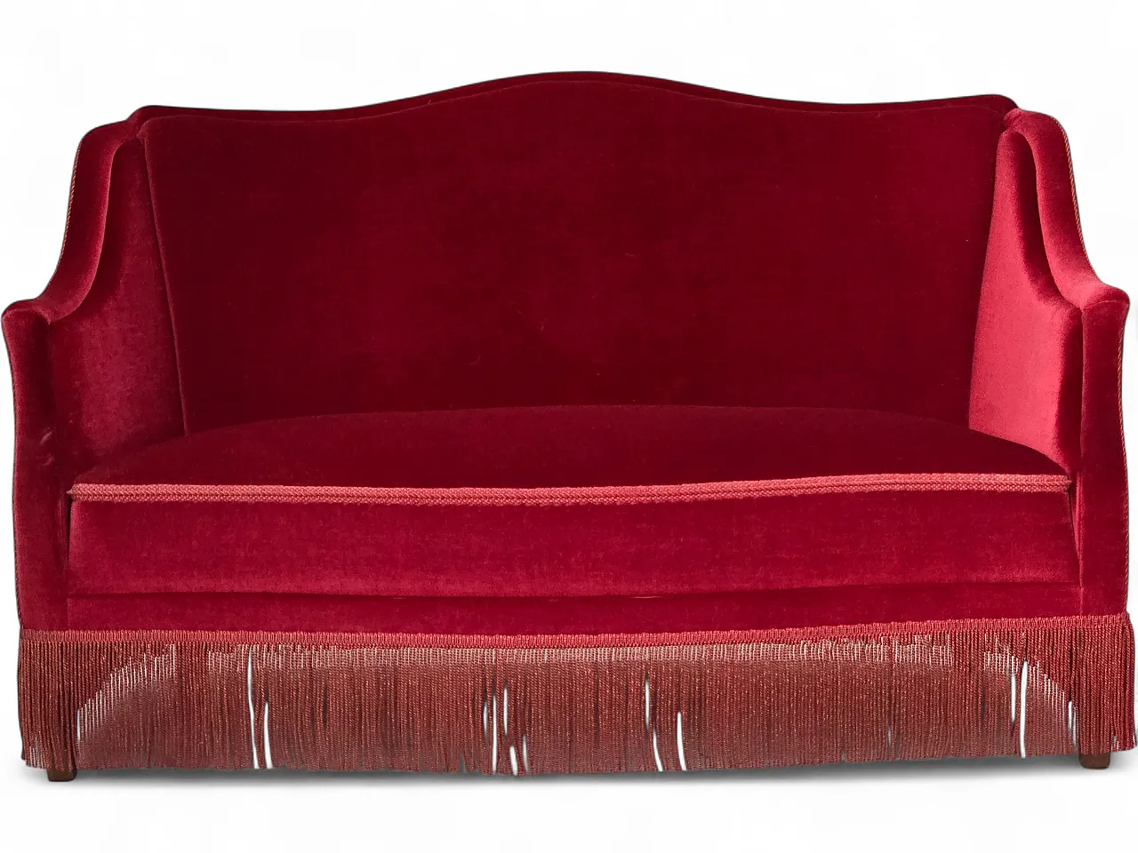 1970s, Danish 2-seater sofa, red furniture velour, ash wood legs. 20