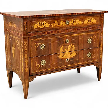 Louis XVI chest of drawers in inlaid walnut, 19th century Italy