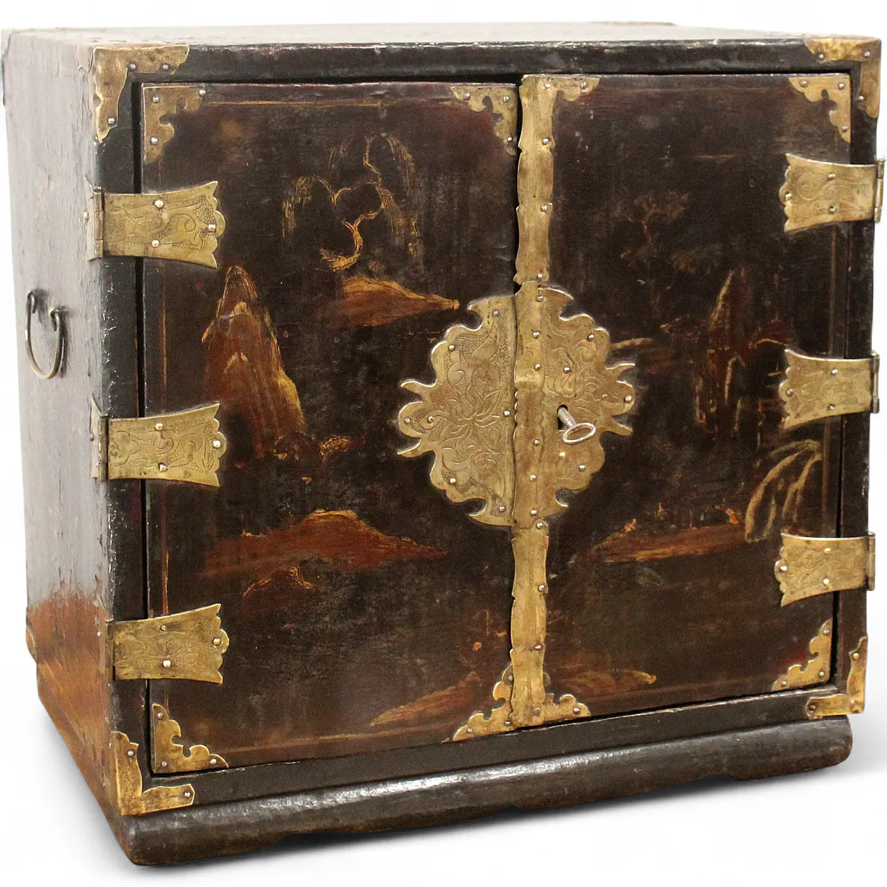 19th century painted lacquered wood travel jewelry cabinet 20