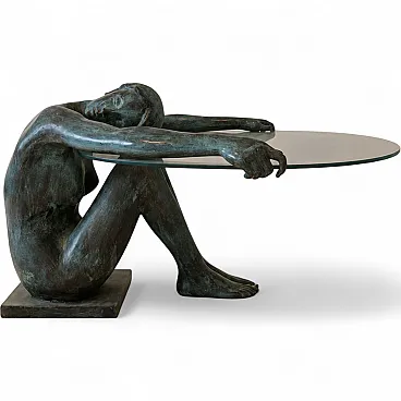 Bronze sculptural coffee table of a female nude, France, 1950s