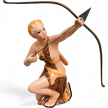 Ceramic sculpture Diana the Huntress by Favaro and Cecchetto, 1950s