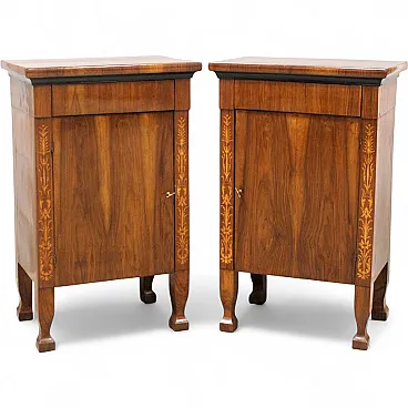 Pair of Empire walnut bedside tables, 19th century Italy