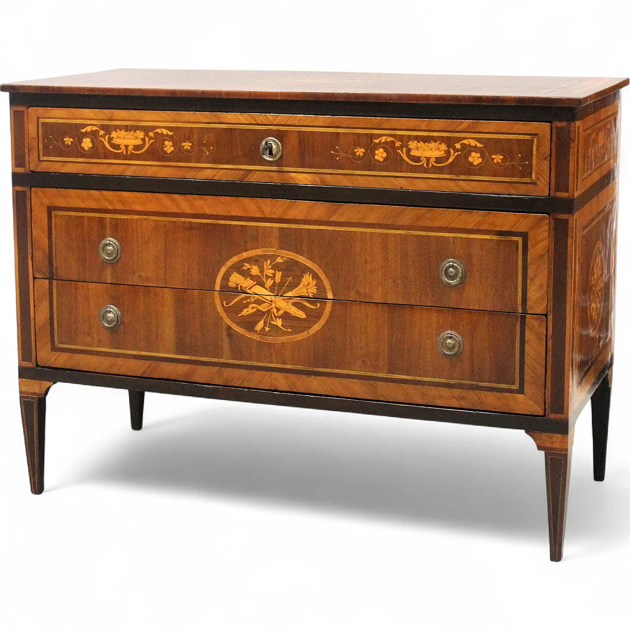 Antique Louis XVI chest of drawers in inlaid walnut, Italy, 18th century 16
