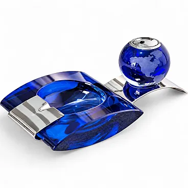 1970s cobalt blue Murano glass smoking set in the Fontana Arte style