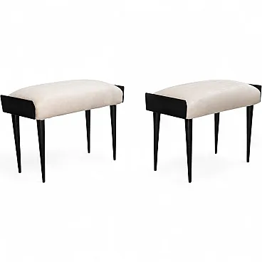 Pair of poufs in ebonized wood and velvet, Ico Parisi style, 1950s