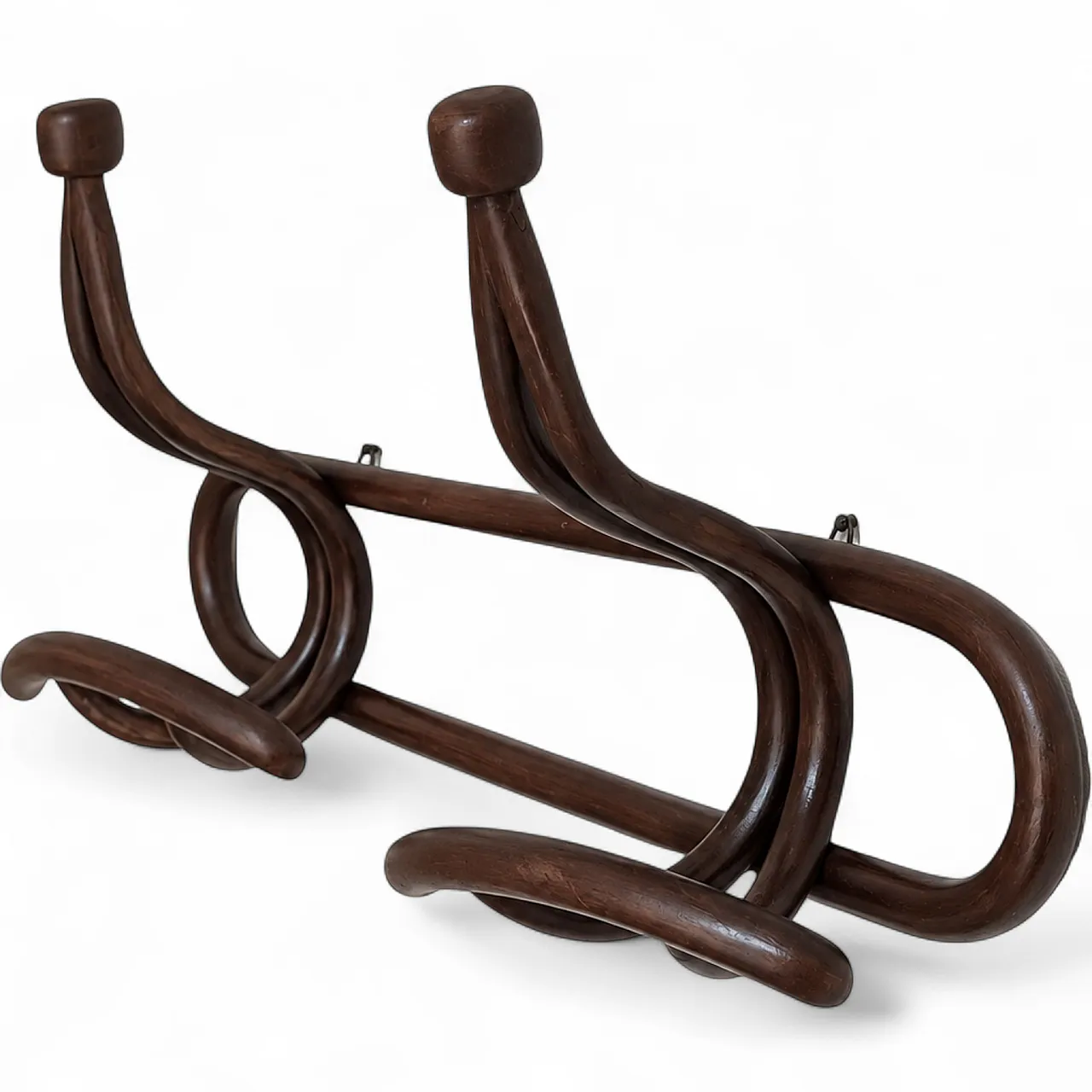 Art Nouveau wall coat rack in walnut, Thonet style, Italy, 1900s 9