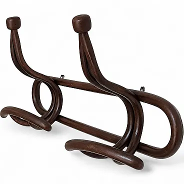 Art Nouveau wall coat rack in walnut, Thonet style, Italy, 1900s