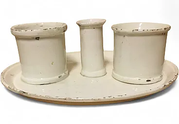 Bassano ceramic inkwell with 3 containers, 19th century