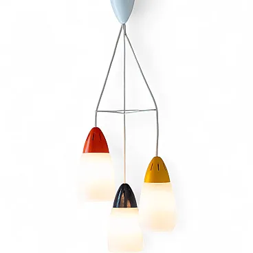 Multicolored opal glass chandelier, 70s