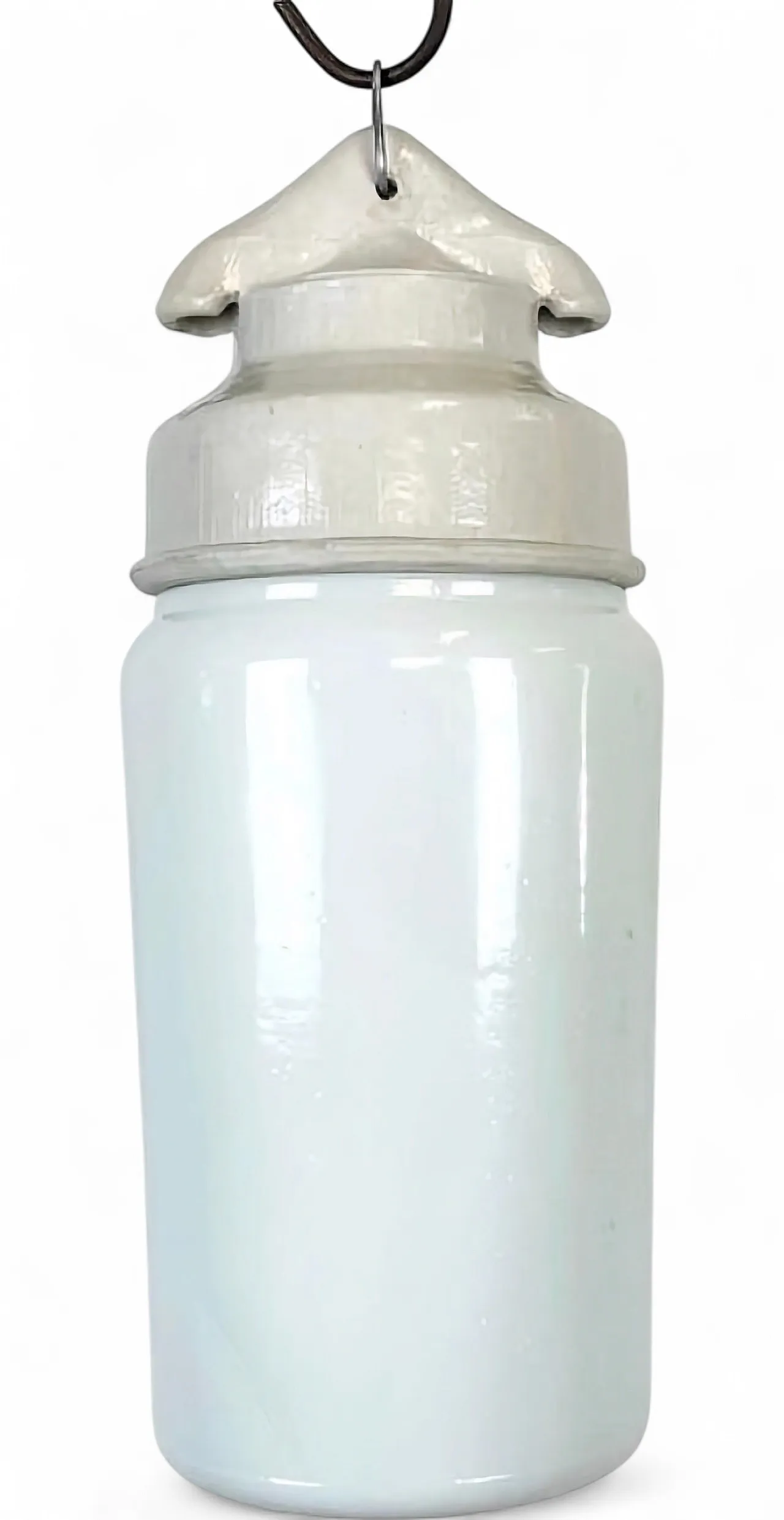 Industrial White Porcelain Pendant Light with Milk Glass, 1970s 16