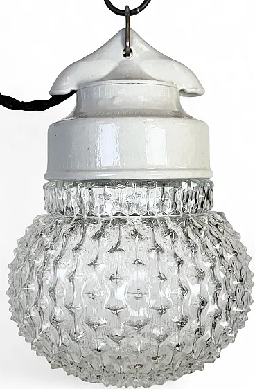 Vintage White Porcelain Pendant Light, 1970s