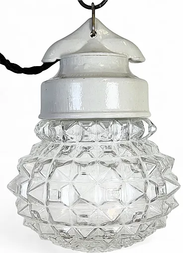 Vintage White Porcelain Pendant Light, 1970s
