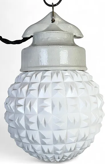 Vintage White Porcelain Pendant Light, 1970s