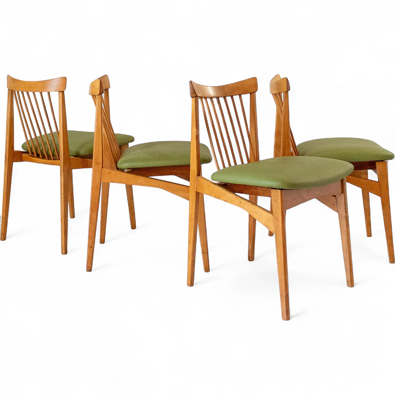 4 chairs in solid beech wood and eco leather, 60s 16